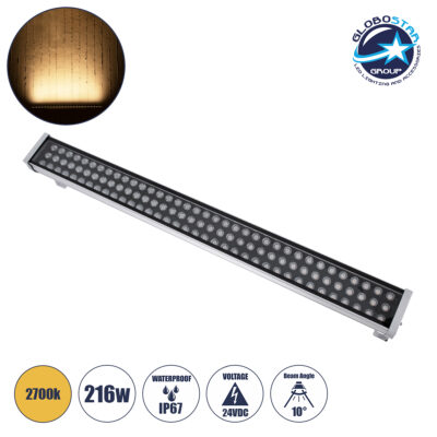 LEDTM® WASHERGAIA 90217 Μπάρα Φωτισμού Wall Washer LED 216W 23760lm 10° DC 24V Αδιάβροχο IP67 Θερμό Λευκό 2700K Dimmable - Bridgelux SMD Chip - Ασημί - Μ100 x Π10.2 x Υ9.5cm - 3 Χρόνια Εγγύηση