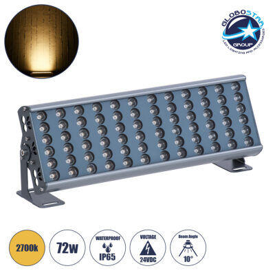 LEDTM® FLOOD-TENA 90221 Προβολέας Wall Washer για Φωτισμό Κτιρίων LED 72W 6480lm 10° DC 24V Αδιάβροχο IP65 L46.5 x W7 x H16.5cm Θερμό Λευκό 2700K - Ασημί - 3 Years Warranty