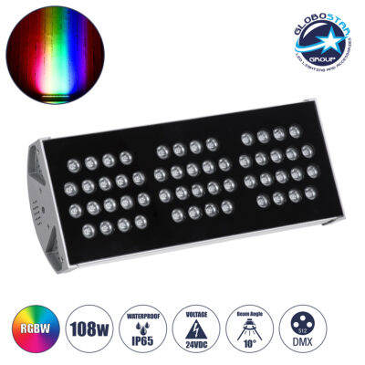 LEDTM® FLOOD-TENA 90224 Προβολέας Wall Washer για Φωτισμό Κτιρίων LED 108W 9180lm 10° DC 24V Αδιάβροχο IP65 Μ43.5 x Π15.5 x Υ18cm RGBW DMX512 - Ασημί - 3 Years Warranty
