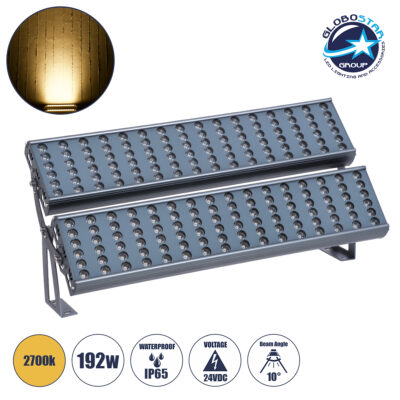 LEDTM® FLOOD-TENA 90225 Προβολέας Wall Washer για Φωτισμό Κτιρίων LED 192W 17280lm 10° DC 24V Αδιάβροχο IP65 L68.5 x W33 x H24cm Θερμό Λευκό 2700K - Ασημί - 3 Years Warranty