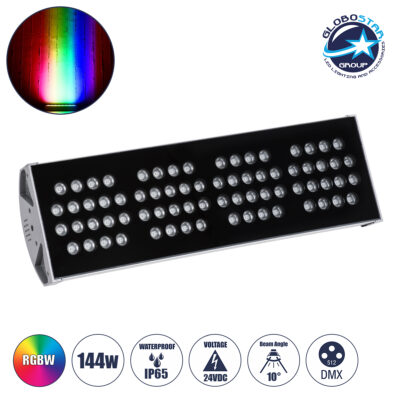 LEDTM® FLOOD-TENA 90226 Προβολέας Wall Washer για Φωτισμό Κτιρίων LED 144W 12240lm 10° DC 24V Αδιάβροχο IP65 L57 x W18 x H19.5cm RGBW DMX512 - Ασημί - 3 Years Warranty