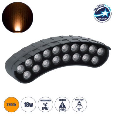 LEDTM® TREELIGHT-KINA 90231 Κυρτή Μπάρα Φωτισμού Wall Washer με Αντιθαμβωτική Γρίλια Ειδική για Φυτά - Δέντρα LED 18W 1530lm 15° DC 24V Αδιάβροχο IP65 L24.5 x W7 x H8cm Αρχιτεκτονικό Πορτοκαλί 2200K - Γκρι Ανθρακί - 3 Years Warranty