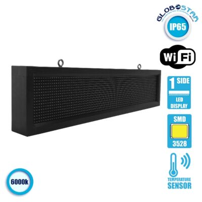 LEDTM® DISPLAY 90250 Κυλιόμενη Ψηφιακή Επιγραφή P10 Μονής Όψης LED AC 220-240V Αδιάβροχο IP65 Ψυχρό Λευκό 6000K - WiFi Control μέσω FK APP - Αισθητήρας Θερμοκρασίας & Υγρασίας - Μ104 x Π9 x Υ24cm - 2 Χρόνια Εγγύηση