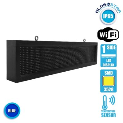 LEDTM® DISPLAY 90253 Κυλιόμενη Ψηφιακή Επιγραφή P10 Μονής Όψης LED AC 220-240V Αδιάβροχο IP65 Μπλε - WiFi Control μέσω FK APP - Αισθητήρας Θερμοκρασίας & Υγρασίας - Μ104 x Π9 x Υ24cm - 2 Χρόνια Εγγύηση