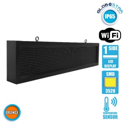 LEDTM® DISPLAY 90254 Κυλιόμενη Ψηφιακή Επιγραφή P10 Μονής Όψης LED AC 220-240V Αδιάβροχο IP65 Πορτοκαλί - WiFi Control μέσω FK APP - Αισθητήρας Θερμοκρασίας & Υγρασίας - Μ104 x Π9 x Υ24cm - 2 Χρόνια Εγγύηση