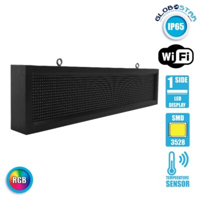 LEDTM® DISPLAY 90255 Κυλιόμενη Ψηφιακή Επιγραφή P10 Μονής Όψης LED AC 220-240V Αδιάβροχο IP65 RGB - WiFi Control μέσω FK APP - Αισθητήρας Θερμοκρασίας & Υγρασίας - Μ104 x Π9 x Υ24cm - 2 Χρόνια Εγγύηση
