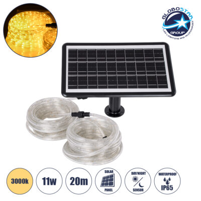 LEDTM® 90257 Αυτόνομο Ηλιακό Σετ Φωτοσωλήνα 20m LED 11W 1540lm με Ενσωματωμένη Μπαταρία 10000mAh - Φωτοβολταϊκό Πάνελ & Αισθητήρα Ημέρας-Νύχτας Αδιάβροχο IP65 - Θερμό Λευκό 3000K