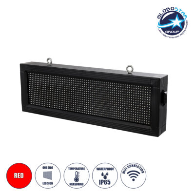 LEDTM® DISPLAY 90266 Κυλιόμενη Ψηφιακή Επιγραφή 64x16cm P10 Μονής Όψης LED AC 220-240V Αδιάβροχο IP65 Κόκκινο - WiFi Control μέσω FK APP - Αισθητήρας Θερμοκρασίας & Υγρασίας - Μ72 x Π9 x Υ24cm - 2 Χρόνια Εγγύηση