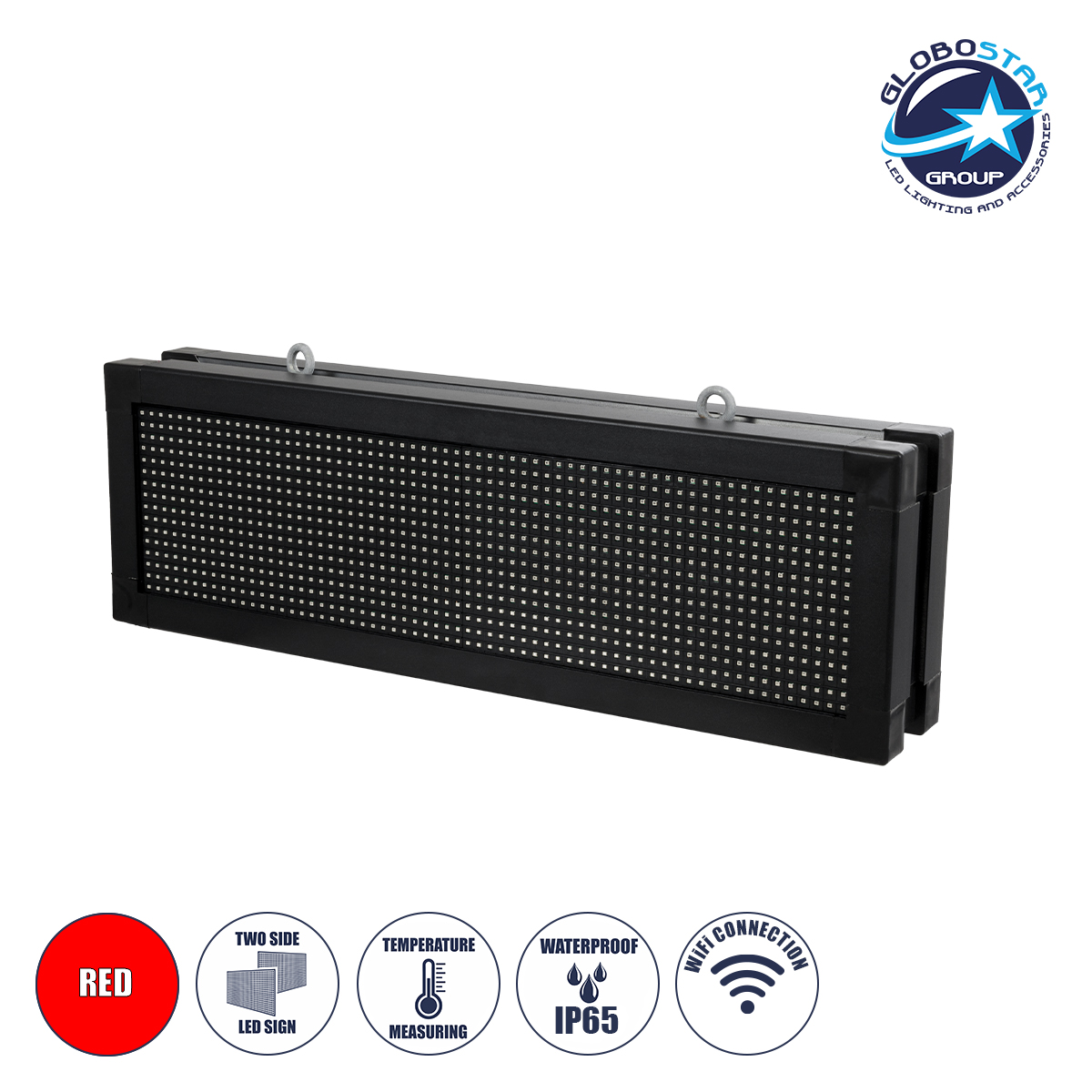 LEDTM® DISPLAY 90268 Κυλιόμενη Ψηφιακή Επιγραφή 64x16cm P10 Διπλής Όψης LED AC 220-240V Αδιάβροχο IP65 Κόκκινο - WiFi Control μέσω FK APP - Αισθητήρας Θερμοκρασίας & Υγρασίας - Μ70.5 x Π11 x Υ22.5cm - 2 Χρόνια Εγγύηση