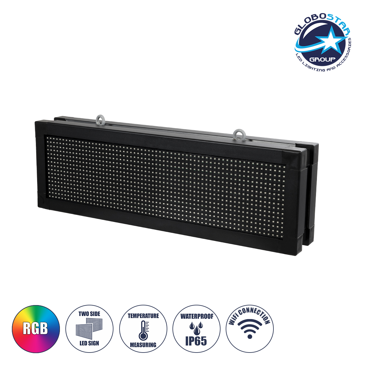 LEDTM® DISPLAY 90269 Κυλιόμενη Ψηφιακή Επιγραφή 64x16cm P10 Διπλής Όψης LED AC 220-240V Αδιάβροχο IP65 RGB - WiFi Control μέσω FK APP - Αισθητήρας Θερμοκρασίας & Υγρασίας - Μ70.5 x Π11 x Υ22.5cm - 2 Χρόνια Εγγύηση