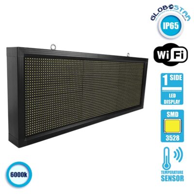 LEDTM® DISPLAY 90270 Κυλιόμενη Ψηφιακή Επιγραφή P10 Μονής Όψης LED AC 220-240V Αδιάβροχο IP54 Ψυχρό Λευκό 6000K - WiFi Control μέσω FK APP - Αισθητήρας Θερμοκρασίας & Υγρασίας - Μ104 x Π9 x Υ40cm - 2 Χρόνια Εγγύηση