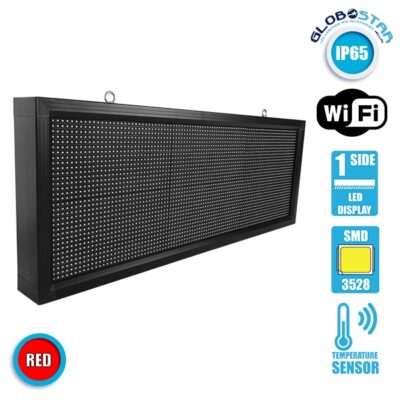 LEDTM® DISPLAY 90271 Κυλιόμενη Ψηφιακή Επιγραφή P10 Μονής Όψης LED AC 220-240V Αδιάβροχο IP54 Κόκκινο - WiFi Control μέσω FK APP - Αισθητήρας Θερμοκρασίας & Υγρασίας - Μ104 x Π9 x Υ40cm - 2 Χρόνια Εγγύηση
