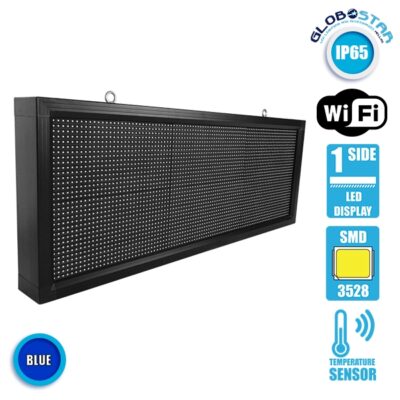 LEDTM® DISPLAY 90273 Κυλιόμενη Ψηφιακή Επιγραφή P10 Μονής Όψης LED AC 220-240V Αδιάβροχο IP54 Μπλε - WiFi Control μέσω FK APP - Αισθητήρας Θερμοκρασίας & Υγρασίας - Μ104 x Π9 x Υ40cm - 2 Χρόνια Εγγύηση