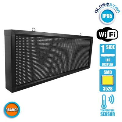 LEDTM® DISPLAY 90274 Κυλιόμενη Ψηφιακή Επιγραφή P10 Μονής Όψης LED AC 220-240V Αδιάβροχο IP54 Πορτοκαλί - WiFi Control μέσω FK APP - Αισθητήρας Θερμοκρασίας & Υγρασίας - Μ104 x Π9 x Υ40cm - 2 Χρόνια Εγγύηση