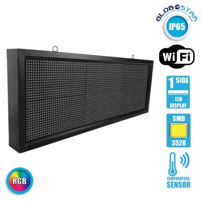 LEDTM® DISPLAY 90275 Κυλιόμενη Ψηφιακή Επιγραφή P10 Μονής Όψης LED AC 220-240V Αδιάβροχο IP54 RGB - WiFi Control μέσω FK APP - Αισθητήρας Θερμοκρασίας & Υγρασίας - Μ104 x Π9 x Υ40cm - 2 Χρόνια Εγγύηση