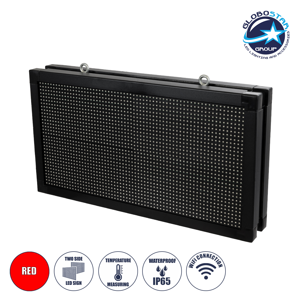 LEDTM® DISPLAY 90278 Κυλιόμενη Ψηφιακή Επιγραφή 64x32cm P10 Διπλής Όψης LED AC 220-240V Αδιάβροχο IP65 Κόκκινο - WiFi Control μέσω FK APP - Αισθητήρας Θερμοκρασίας & Υγρασίας - Μ70 x Π11 x Υ38.5cm - 2 Χρόνια Εγγύηση