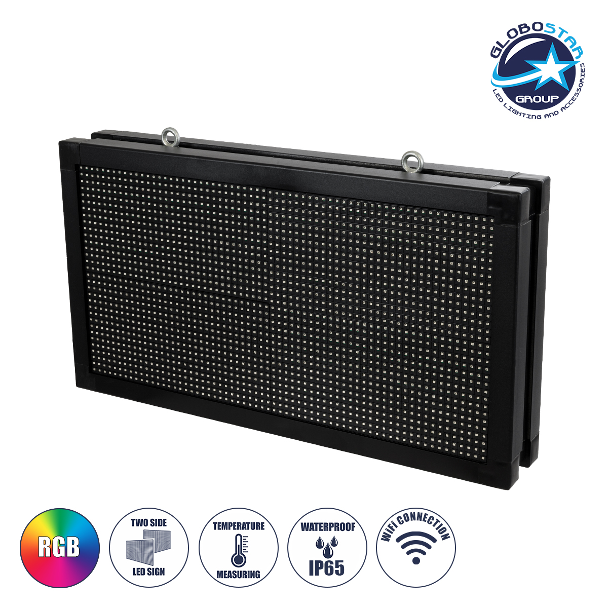 LEDTM® DISPLAY 90279 Κυλιόμενη Ψηφιακή Επιγραφή 64x32cm P10 Διπλής Όψης LED AC 220-240V Αδιάβροχο IP65 RGB - WiFi Control μέσω FK APP - Αισθητήρας Θερμοκρασίας & Υγρασίας - Μ70 x Π11 x Υ38.5cm - 2 Χρόνια Εγγύηση