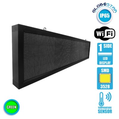 LEDTM® DISPLAY 90282 Κυλιόμενη Ψηφιακή Επιγραφή 160x32cm P10 Μονής Όψης LED AC 220-240V Αδιάβροχο IP65 Πράσινο - WiFi Control μέσω FK APP - Αισθητήρας Θερμοκρασίας & Υγρασίας - Μ168 x Π9 x Υ40cm - 2 Χρόνια Εγγύηση