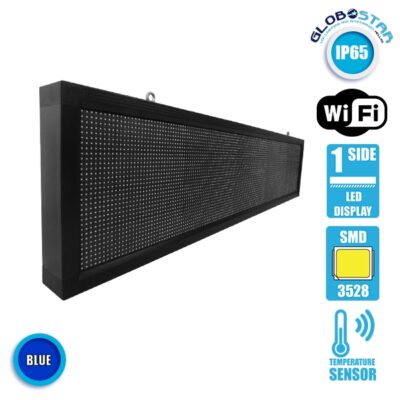 LEDTM® DISPLAY 90283 Κυλιόμενη Ψηφιακή Επιγραφή 160x32cm P10 Μονής Όψης LED AC 220-240V Αδιάβροχο IP65 Μπλε - WiFi Control μέσω FK APP - Αισθητήρας Θερμοκρασίας & Υγρασίας - Μ168 x Π9 x Υ40cm - 2 Χρόνια Εγγύηση