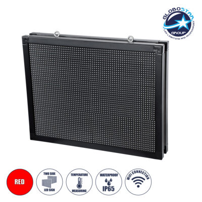 LEDTM® DISPLAY 90288 Κυλιόμενη Ψηφιακή Επιγραφή 64x48cm P10 Διπλής Όψης LED AC 220-240V Αδιάβροχο IP65 Κόκκινο - WiFi Control μέσω FK APP - Αισθητήρας Θερμοκρασίας & Υγρασίας - Μ70 x Π11 x Υ54.5cm - 2 Χρόνια Εγγύηση