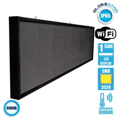 LEDTM® DISPLAY 90290 Κυλιόμενη Ψηφιακή Επιγραφή P10 Μονής Όψης LED AC 220-240V Αδιάβροχο IP65 Ψυχρό Λευκό 6000K - WiFi Control μέσω FK APP - Αισθητήρας Θερμοκρασίας & Υγρασίας - Μ264 x Π9 x Υ72cm - 2 Χρόνια Εγγύηση