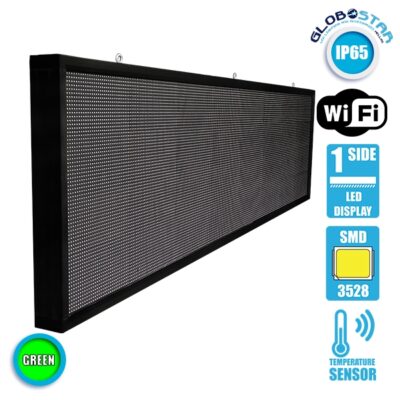 LEDTM® DISPLAY 90292 Κυλιόμενη Ψηφιακή Επιγραφή P10 Μονής Όψης LED AC 220-240V Αδιάβροχο IP65 Πράσινο - WiFi Control μέσω FK APP - Αισθητήρας Θερμοκρασίας & Υγρασίας - Μ264 x Π9 x Υ72cm - 2 Χρόνια Εγγύηση