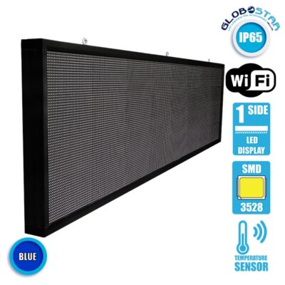 LEDTM® DISPLAY 90293 Κυλιόμενη Ψηφιακή Επιγραφή P10 Μονής Όψης LED AC 220-240V Αδιάβροχο IP65 Μπλε - WiFi Control μέσω FK APP - Αισθητήρας Θερμοκρασίας & Υγρασίας - Μ264 x Π9 x Υ72cm - 2 Χρόνια Εγγύηση
