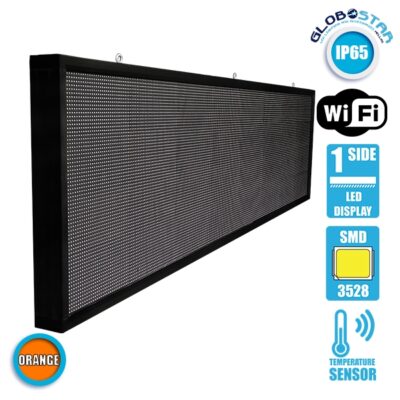 LEDTM® DISPLAY 90294 Κυλιόμενη Ψηφιακή Επιγραφή P10 Μονής Όψης LED AC 220-240V Αδιάβροχο IP65 Πορτοκαλί - WiFi Control μέσω FK APP - Αισθητήρας Θερμοκρασίας & Υγρασίας - Μ264 x Π9 x Υ72cm - 2 Χρόνια Εγγύηση