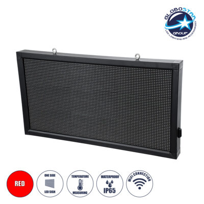 LEDTM® DISPLAY 90296 Κυλιόμενη Ψηφιακή Επιγραφή 96x48cm P10 Μονής Όψης LED AC 220-240V Αδιάβροχο IP65 Κόκκινο - WiFi Control μέσω FK APP - Αισθητήρας Θερμοκρασίας & Υγρασίας - Μ104 x Π9 x Υ56cm - 2 Χρόνια Εγγύηση