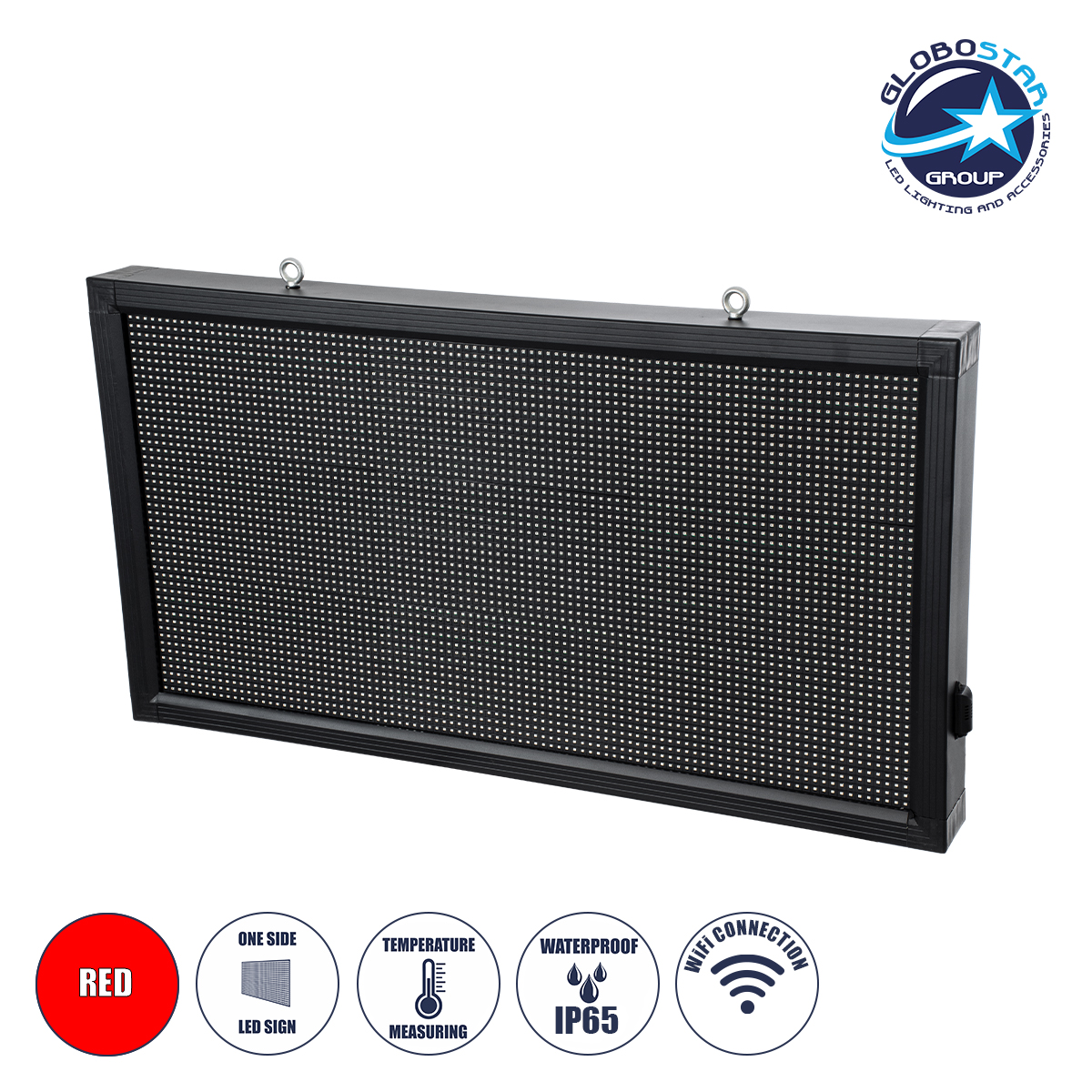 LEDTM® DISPLAY 90296 Κυλιόμενη Ψηφιακή Επιγραφή 96x48cm P10 Μονής Όψης LED AC 220-240V Αδιάβροχο IP65 Κόκκινο - WiFi Control μέσω FK APP - Αισθητήρας Θερμοκρασίας & Υγρασίας - Μ104 x Π9 x Υ56cm - 2 Χρόνια Εγγύηση
