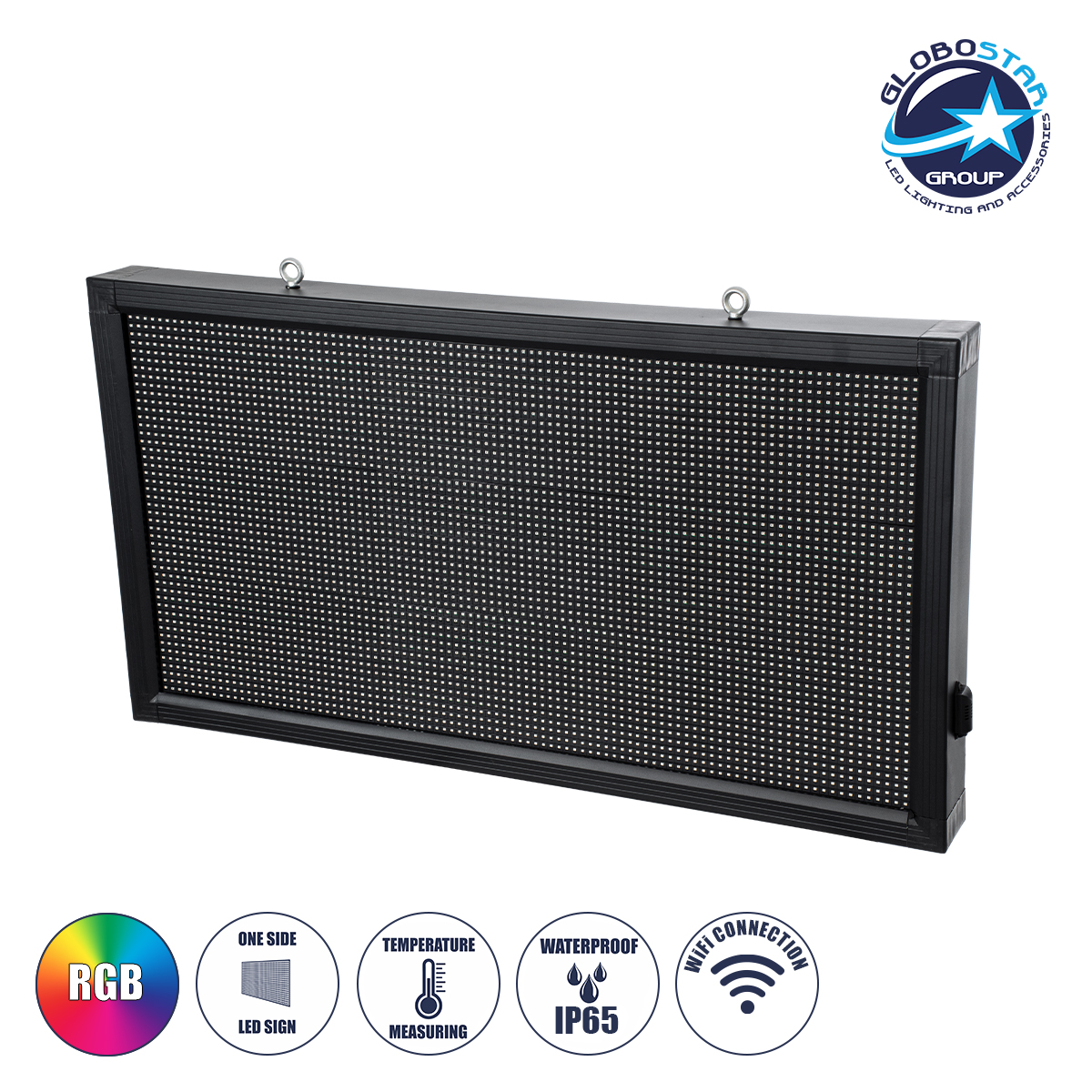 LEDTM® DISPLAY 90297 Κυλιόμενη Ψηφιακή Επιγραφή 96x48cm P10 Μονής Όψης LED AC 220-240V Αδιάβροχο IP65 RGB - WiFi Control μέσω FK APP - Αισθητήρας Θερμοκρασίας & Υγρασίας - Μ104 x Π9 x Υ56cm - 2 Χρόνια Εγγύηση