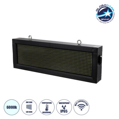 LEDTM® DISPLAY 90306 Κυλιόμενη Ψηφιακή Επιγραφή 64x16cm P10 Μονής Όψης LED AC 220-240V Αδιάβροχο IP65 Ψυχρό Λευκό 6000K - WiFi Control μέσω FK APP - Αισθητήρας Θερμοκρασίας & Υγρασίας - Μ72 x Π9 x Υ24cm - 2 Χρόνια Εγγύηση