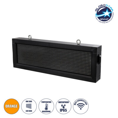 LEDTM® DISPLAY 90309 Κυλιόμενη Ψηφιακή Επιγραφή 64x16cm P10 Μονής Όψης LED AC 220-240V Αδιάβροχο IP65 Πορτοκαλί - WiFi Control μέσω FK APP - Αισθητήρας Θερμοκρασίας & Υγρασίας - Μ72 x Π9 x Υ24cm - 2 Χρόνια Εγγύηση