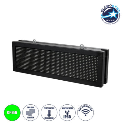 LEDTM® DISPLAY 90317 Κυλιόμενη Ψηφιακή Επιγραφή 64x16cm P10 Διπλής Όψης LED AC 220-240V Αδιάβροχο IP65 Πράσινο - WiFi Control μέσω FK APP - Αισθητήρας Θερμοκρασίας & Υγρασίας - Μ70.5 x Π11 x Υ22.5cm - 2 Χρόνια Εγγύηση