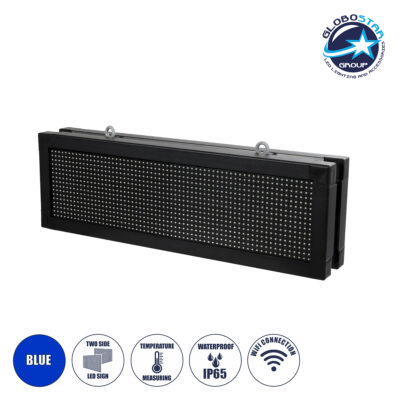 LEDTM® DISPLAY 90318 Κυλιόμενη Ψηφιακή Επιγραφή 64x16cm P10 Διπλής Όψης LED AC 220-240V Αδιάβροχο IP65 Μπλε - WiFi Control μέσω FK APP - Αισθητήρας Θερμοκρασίας & Υγρασίας - Μ70.5 x Π11 x Υ22.5cm - 2 Χρόνια Εγγύηση
