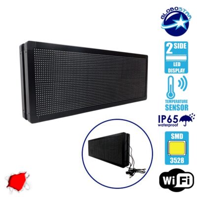 LEDTM® DISPLAY 90321 Κυλιόμενη Ψηφιακή Επιγραφή P10 Διπλής Όψης LED AC 220-240V Αδιάβροχο IP65 Κόκκινο - WiFi Control μέσω FK APP - Αισθητήρας Θερμοκρασίας & Υγρασίας - Μ104 x Π12 x Υ40cm - 2 Χρόνια Εγγύηση