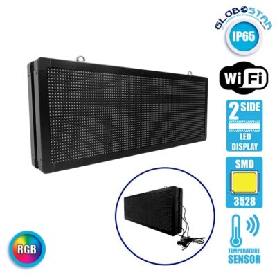 LEDTM® DISPLAY 90325 Κυλιόμενη Ψηφιακή Επιγραφή P10 Διπλής Όψης LED AC 220-240V Αδιάβροχο IP65 RGB - WiFi Control μέσω FK APP - Αισθητήρας Θερμοκρασίας & Υγρασίας - Μ104 x Π12 x Υ40cm - 2 Χρόνια Εγγύηση