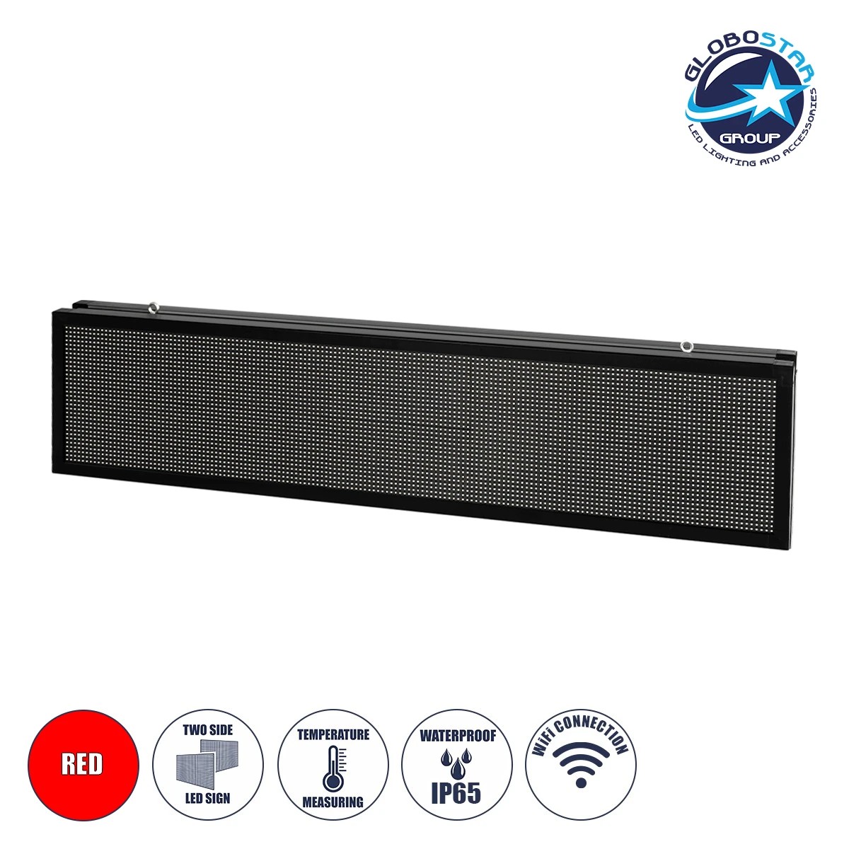 LEDTM® DISPLAY 90331 Κυλιόμενη Ψηφιακή Επιγραφή P10 Διπλής Όψης LED AC 220-240V Αδιάβροχο IP65 Κόκκινο - WiFi Control μέσω FK APP - Αισθητήρας Θερμοκρασίας & Υγρασίας - Μ166 x Π11 x Υ38cm - 2 Χρόνια Εγγύηση