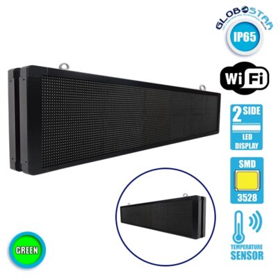 LEDTM® DISPLAY 90332 Κυλιόμενη Ψηφιακή Επιγραφή P10 Διπλής Όψης LED AC 220-240V Αδιάβροχο IP65 Πράσινο - WiFi Control μέσω FK APP - Αισθητήρας Θερμοκρασίας & Υγρασίας - Μ168 x Π12 x Υ40cm - 2 Χρόνια Εγγύηση