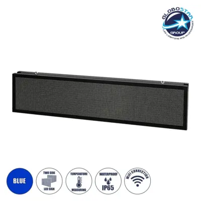 LEDTM® DISPLAY 90333 Κυλιόμενη Ψηφιακή Επιγραφή P10 Διπλής Όψης LED AC 220-240V Αδιάβροχο IP65 Μπλε - WiFi Control μέσω FK APP - Αισθητήρας Θερμοκρασίας & Υγρασίας - Μ166 x Π11 x Υ38cm - 2 Χρόνια Εγγύηση