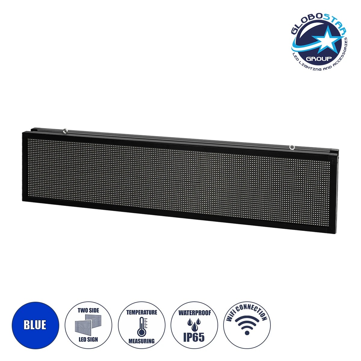 LEDTM® DISPLAY 90333 Κυλιόμενη Ψηφιακή Επιγραφή P10 Διπλής Όψης LED AC 220-240V Αδιάβροχο IP65 Μπλε - WiFi Control μέσω FK APP - Αισθητήρας Θερμοκρασίας & Υγρασίας - Μ166 x Π11 x Υ38cm - 2 Χρόνια Εγγύηση