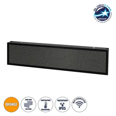 LEDTM® DISPLAY 90334 Κυλιόμενη Ψηφιακή Επιγραφή P10 Διπλής Όψης LED AC 220-240V Αδιάβροχο IP65 Πορτοκαλί - WiFi Control μέσω FK APP - Αισθητήρας Θερμοκρασίας & Υγρασίας - Μ166 x Π11 x Υ38cm - 2 Χρόνια Εγγύηση