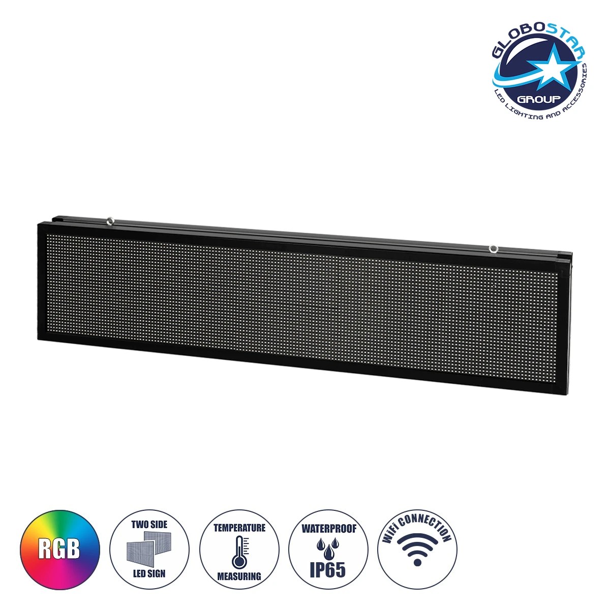LEDTM® DISPLAY 90335 Κυλιόμενη Ψηφιακή Επιγραφή P10 Διπλής Όψης LED AC 220-240V Αδιάβροχο IP65 RGB - WiFi Control μέσω FK APP - Αισθητήρας Θερμοκρασίας & Υγρασίας - Μ166 x Π11 x Υ38cm - 2 Χρόνια Εγγύηση