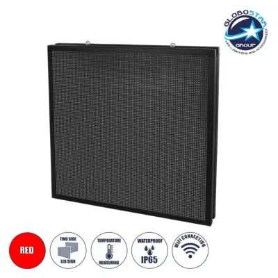 LEDTM® DISPLAY 90341 Κυλιόμενη Ψηφιακή Επιγραφή P10 Διπλής Όψης LED AC 220-240V Αδιάβροχο IP65 Κόκκινο - WiFi Control μέσω FK APP - Αισθητήρας Θερμοκρασίας & Υγρασίας - Μ104 x Π12 x Υ104cm - 2 Χρόνια Εγγύηση