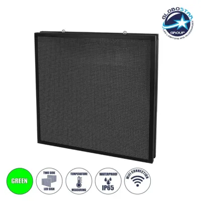 LEDTM® DISPLAY 90342 Κυλιόμενη Ψηφιακή Επιγραφή P10 Διπλής Όψης LED AC 220-240V Αδιάβροχο IP65 Πράσινο - WiFi Control μέσω FK APP - Αισθητήρας Θερμοκρασίας & Υγρασίας - Μ104 x Π12 x Υ104cm - 2 Χρόνια Εγγύηση