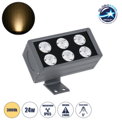 LEDTM® FLOODDANY 90375 Προβολέας Σποτ Wall Washer LED 24W 2640lm 5° DC 24V Αδιάβροχο IP65 Θερμό Λευκό 2700K Dimmable - CREE XPE Chip - Γκρι Ανθρακί - Μ16 x Π9.5 x Υ7.5cm - 3 Χρόνια Εγγύηση