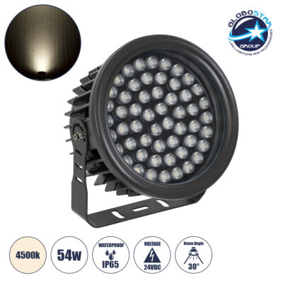 LEDTM® FLOODNEVA 90399 Προβολέας Σποτ Wall Washer LED 54W 5130lm 30° DC 24V Αδιάβροχο IP65 Φυσικό Λευκό 4500K Dimmable - Bridgelux SMD Chip - Μαύρο - Μ24.5 x Π24.5 x Υ14.7cm - 3 Χρόνια Εγγύηση