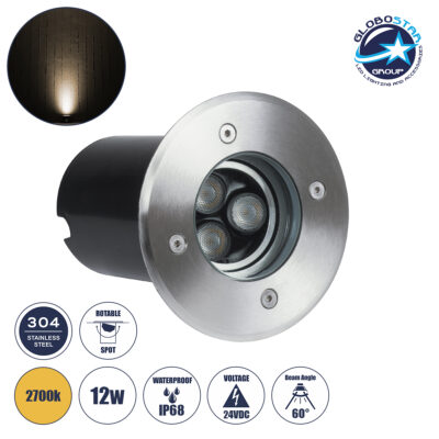 LEDTM® UNDERWATER-LUNTA 90401 Υποβρύχιο Χωνευτό Κινούμενο Φωτιστικό Σποτ Ειδικό για Σιντριβάνια LED 12W 1080lm 60° DC 24V Αδιάβροχο IP68 Φ12 x Υ13cm Θερμό Λευκό 2700K - Ανοξείδωτο Ατσάλι - 3 Χρόνια Εγγύηση