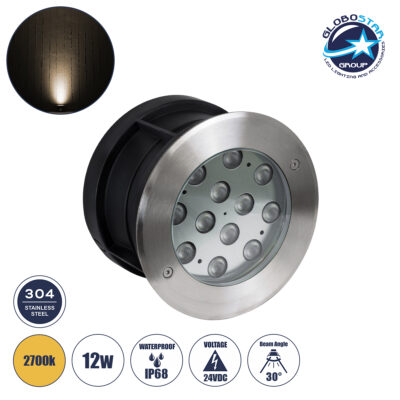 LEDTM® UNDERWATERTUNI 90420 Υποβρύχιο Χωνευτό Σποτ για Σιντριβάνια/Πισίνες LED 12W 1080lm 30° DC 24V Αδιάβροχο IP68 Θερμό Λευκό 2700K Dimmable - Bridgelux SMD Chip - Ανοξείδωτο Ατσάλι SS304 - Μ18 x Π18 x Υ11cm / Q17.5cm - 3 Χρόνια Εγγύηση