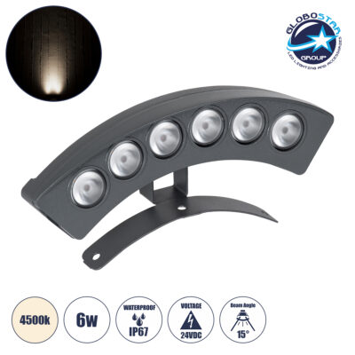 LEDTM® TREEPLANTE 90457 Κυρτή Μπάρα Φωτισμού Wall Washer για Φυτά - Δέντρα LED 6W 690lm 15° DC 24V Αδιάβροχο IP67 Φυσικό Λευκό 4500K Dimmable - Bridgelux SMD Chip - Γκρι Ανθρακί - Μ17.5 x Π4.5 x Υ8cm - 3 Χρόνια Εγγύηση